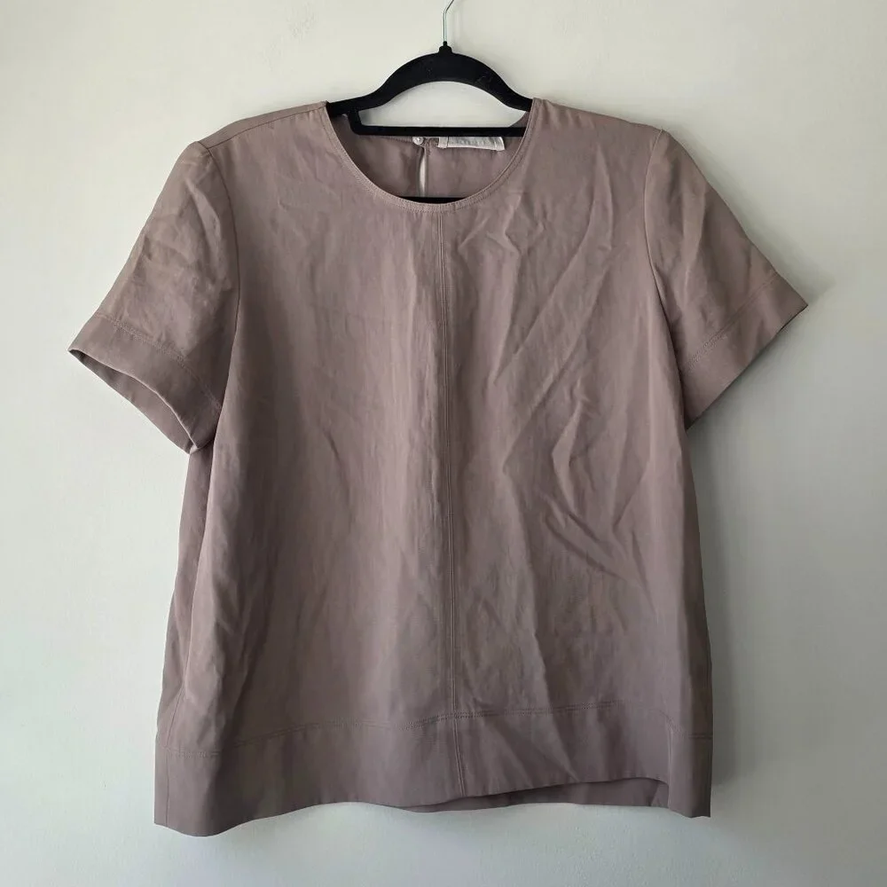 EVERLANE Drapey T-Shirt Blouse | Size 6 | Dark Taupe / Clay Short Sleeves - Picture 1 of 8
